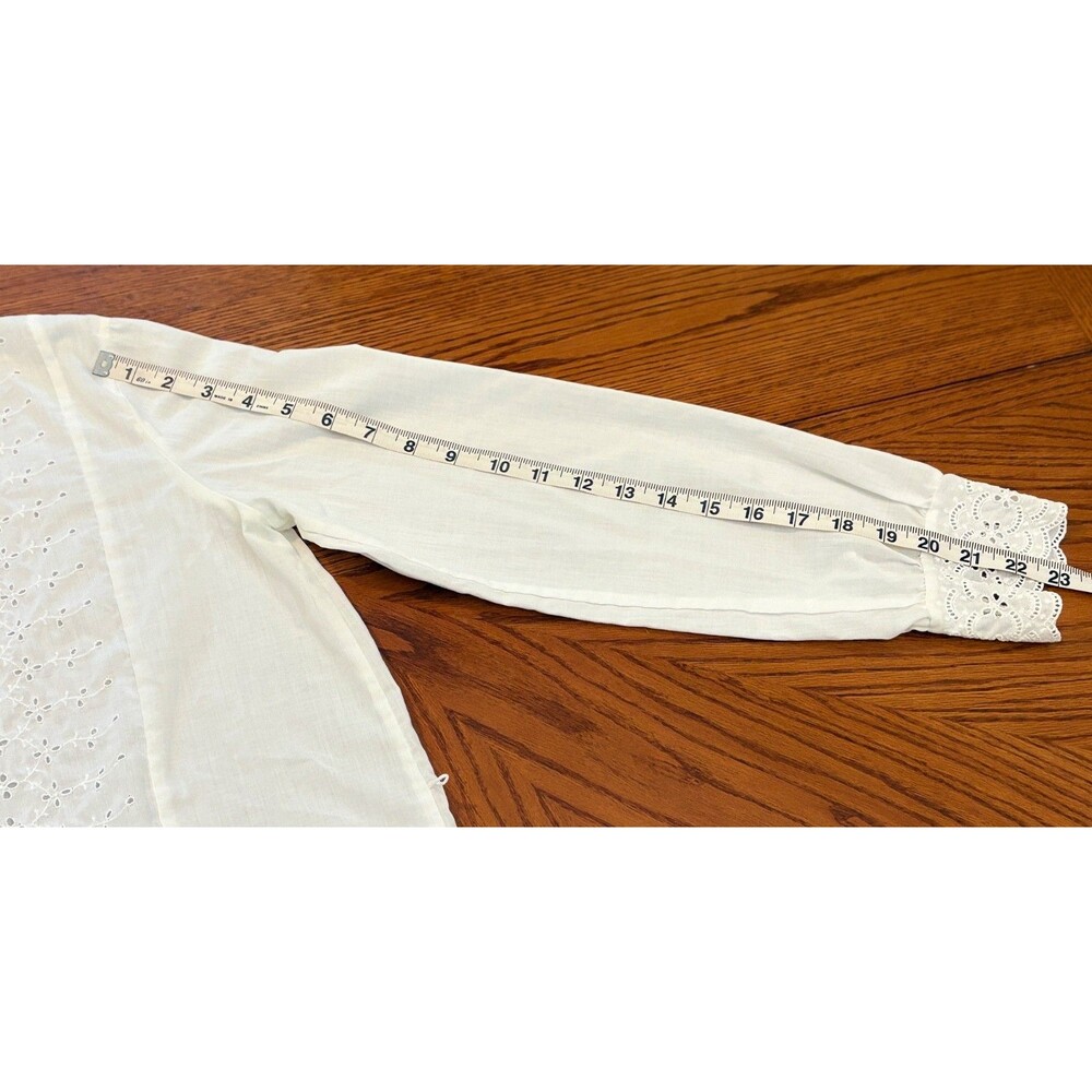 Vintage High Neck White Eyelet Blouse - Size 16 - Long-Line Tall Friendly 29" L - Picture 2 of 7